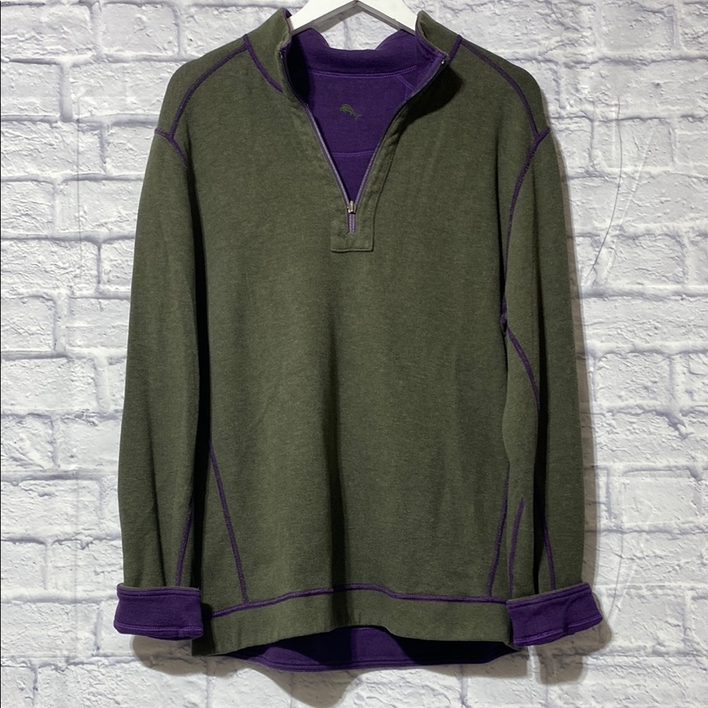 Tommy Bahama Green and Purple Quarter-Zip Sweatshirt